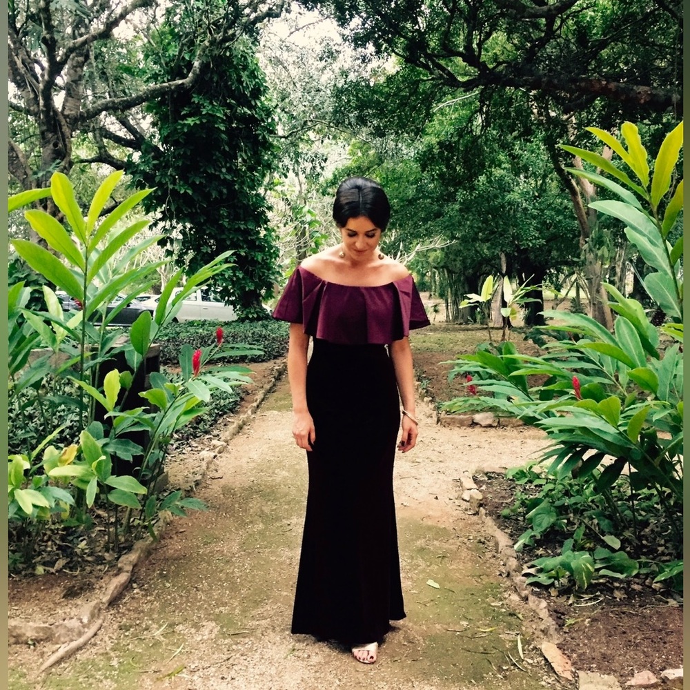 Adrianna Papell Burgundy Velvet Off Shoulder Floor Length Maxi Gown Dress size 8 - Picture 10 of 16
